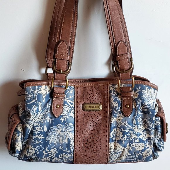 Like NEW Cargo CHAPS RALPH LAUREN Western Satchel Denim Canvas Shoulder Bag - Picture 2 of 15